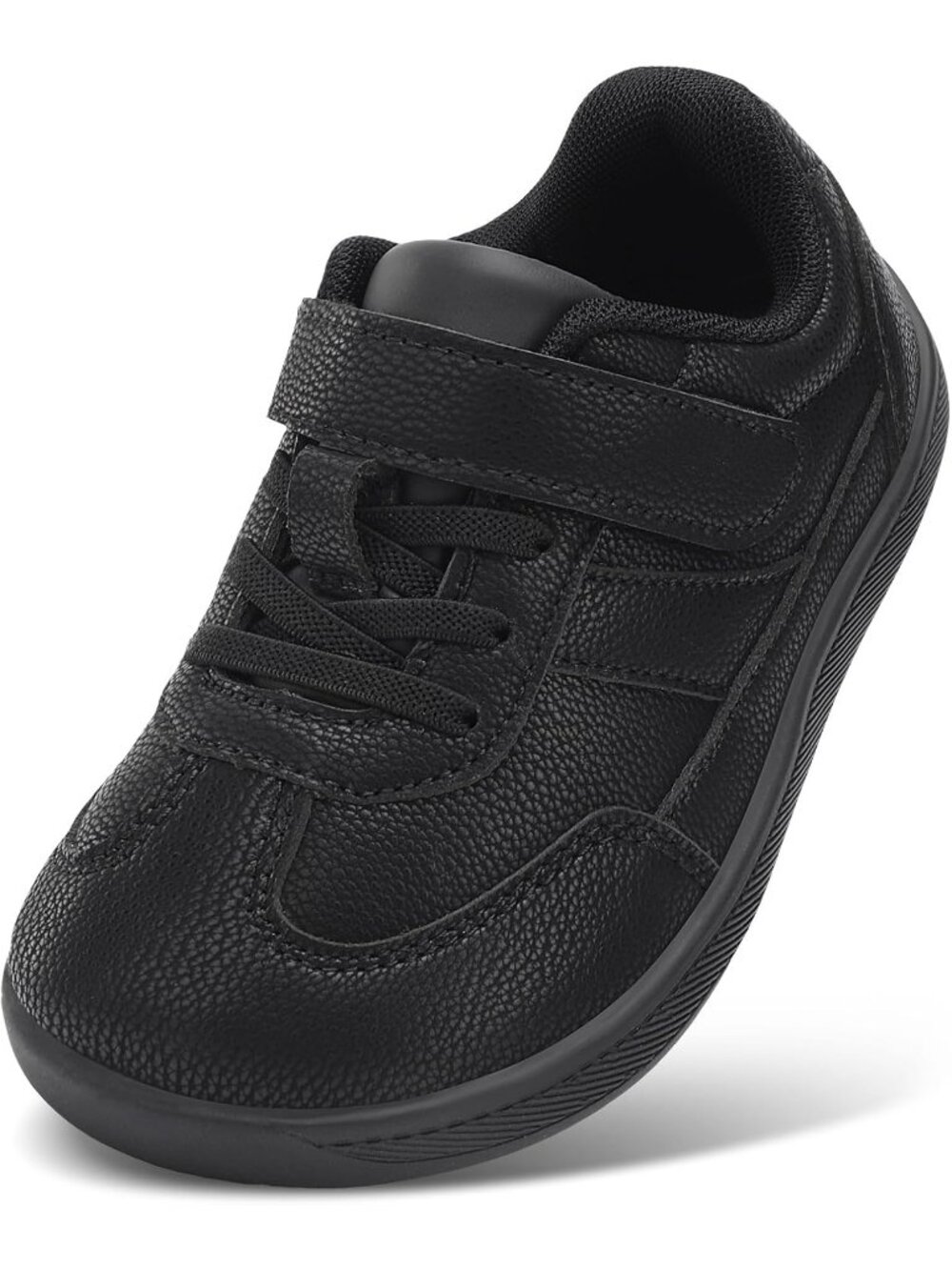 Toddler Black Faux Leather Boys Girls Wide Toe Zero Drop Barefoot Shoes Sneakers
